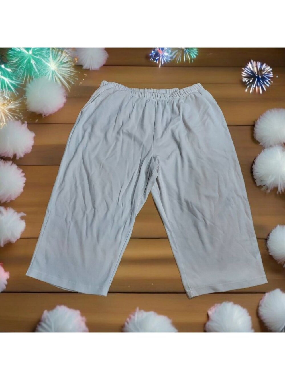 Shorts White Cotton Flat Front Pull On Pockets 1X Elastic Waist Within Woman